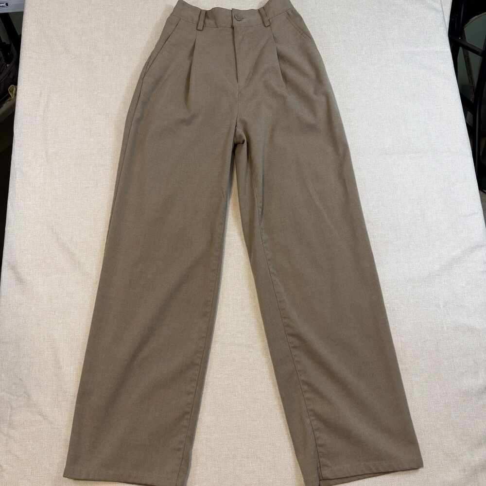 Urban Outfitters Womens XS Taupe Pleated High Rise Wide Leg Trousers Pants